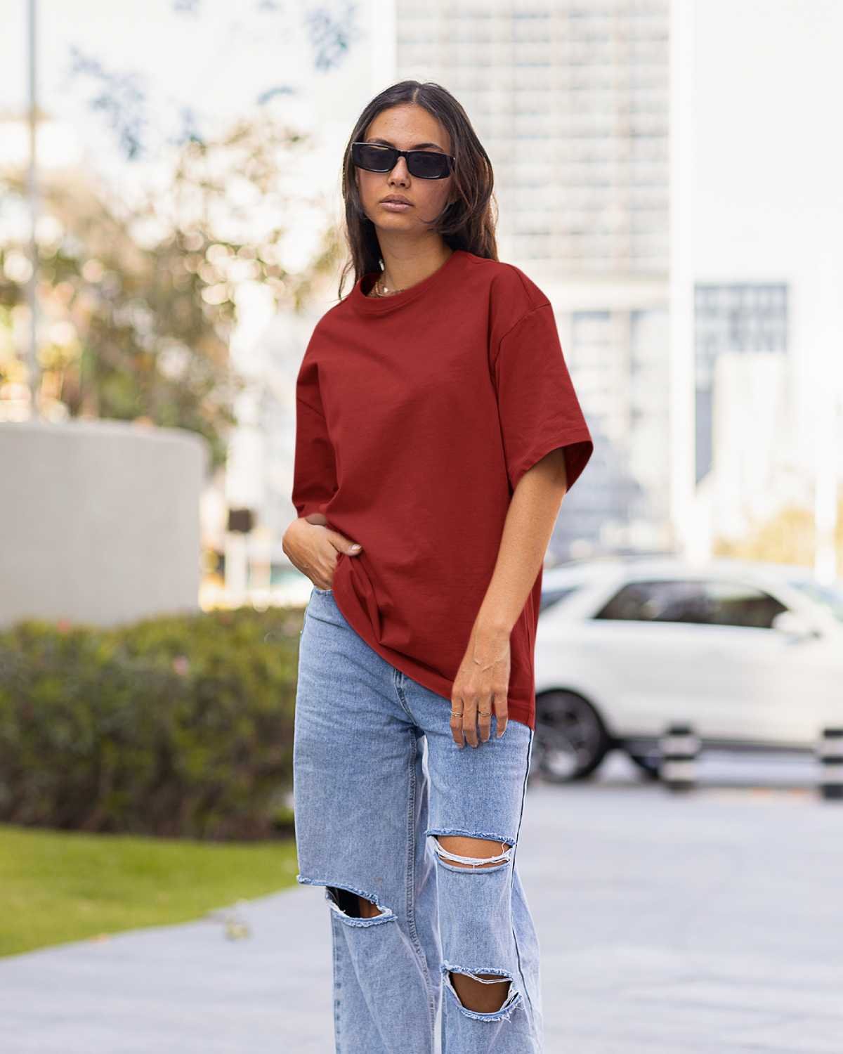 Women’s Boyfriend Fit Oversized Ultra Premium Drop-Shoulder Terry Cotton T-Shirt - Image 2